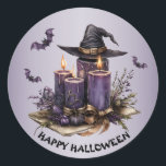 Halloween Purple Candles Bats Spooky Scary Classic Round Sticker<br><div class="desc">Halloween Purple Candles Bats Spooky Scary Classic Round Sticker. Unique,  beautiful,  stylish design. Easy to be personalized. Font style,  size and colours can be changed. Matching items are available.</div>