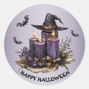 Halloween Purple Candles Bats Spooky Scary Classic Round Sticker