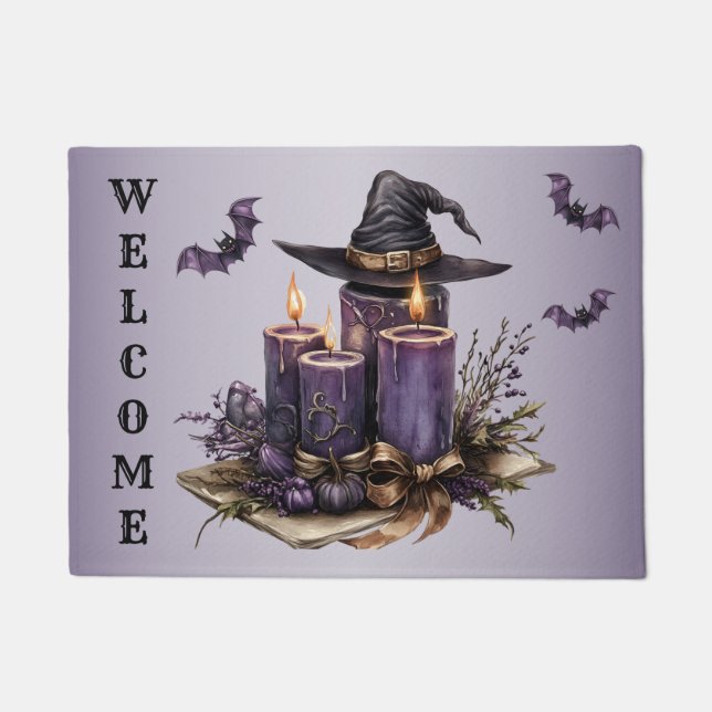 Halloween Purple Candles Bats Spooky Scary Doormat (Front)