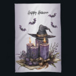 Halloween Purple Candles Bats Spooky Scary Kitchen Towel<br><div class="desc">Halloween Purple Candles Bats Spooky Scary kitchen towel. Unique,  beautiful,  stylish design. Easy to be personalized. Font style,  size and colours can be changed. Matching items are available.</div>
