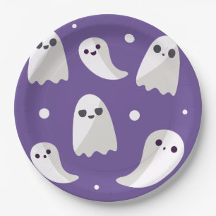 Halloween Purple Cute Ghost Pattern Paper Plate