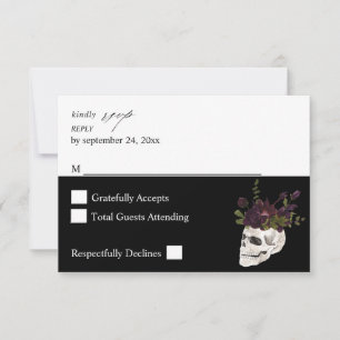 Halloween Purple Floral & Skull no Meal RSVP H Bla Card