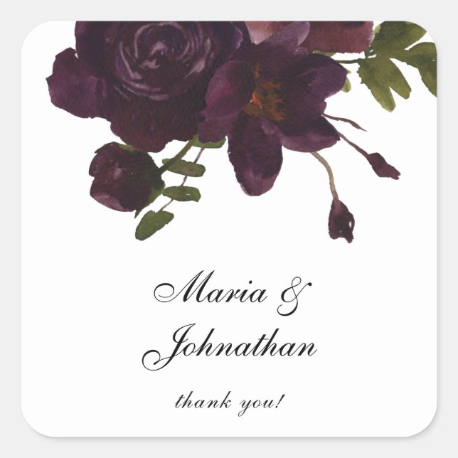 Halloween Purple Floral Thank You Square Sticker (Front)