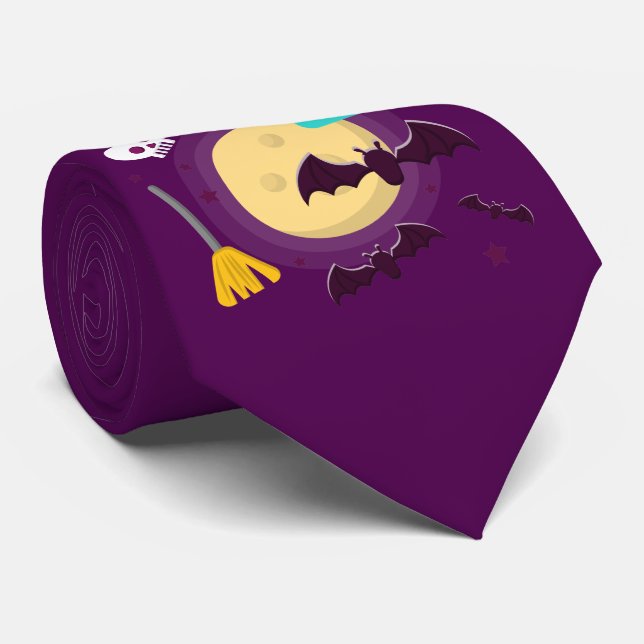 Halloween Purple Full Moon Scene Tie (Rolled)
