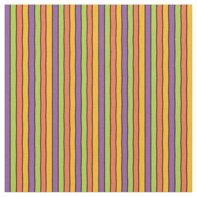 Halloween Purple, Green and Orange Stripes Pattern Fabric (Close Up)