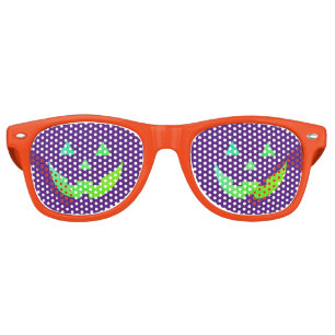 Halloween purple green Jack o lantern pumpkin face Retro Sunglasses