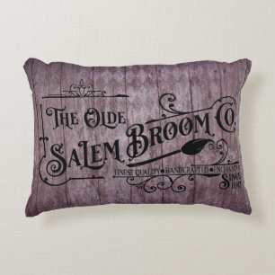 Halloween Purple Grunge Gothic Salem Broom Company Accent Pillow