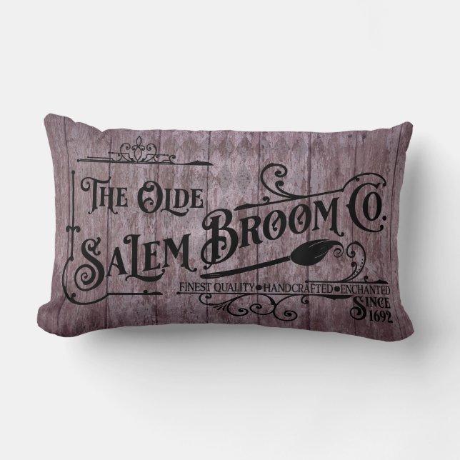 Halloween Purple Grunge Gothic Salem Broom Company Lumbar Pillow (Front)