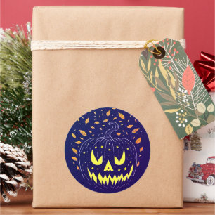 Halloween Purple Jack O Lantern Spooky Pumpkin  Classic Round Sticker