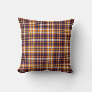 Halloween Purple & Orange Plaid Pattern Throw Pillow