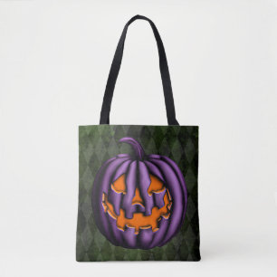 Halloween Purple Pumpkin Green Grunge Tote Bag