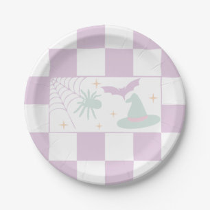 Halloween Purple Spooky Season Chequerboard Paper Plate