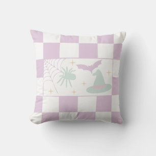 Halloween Purple Spooky Season Chequerboard Throw Pillow