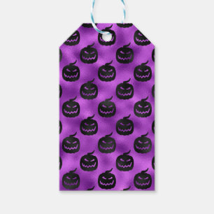 HALLOWEEN PURPLE WITH BLACK PUMPKINS GIFT TAGS