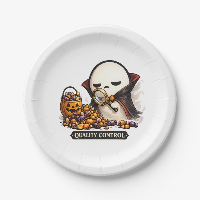 Halloween Quality Control Cute Vampire  Paper Plate (Front)