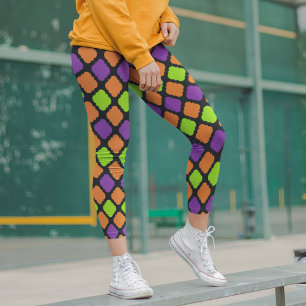 Halloween Quatrefoil Orange Purple Pattern Leggings
