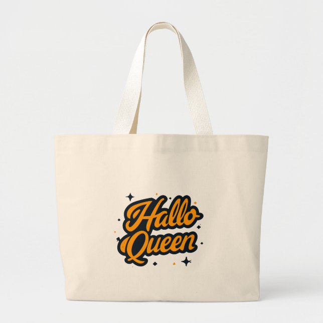 Halloween Queen, Halloqueen, Retro Halloween Art Large Tote Bag (Front)