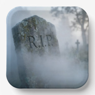 Halloween R.I.P. Tombstone in Mist Paper Plate