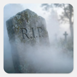 Halloween R.I.P. Tombstone in Mist Square Sticker