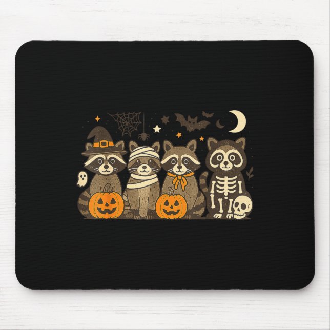 Halloween Raccoon Costumes Ghost Witch Mummy Men W Mouse Pad (Front)