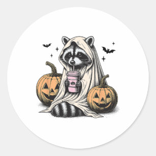 Halloween Raccoon Ghost  Classic Round Sticker