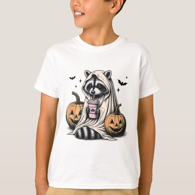 Halloween Raccoon Ghost  T-Shirt (Front)