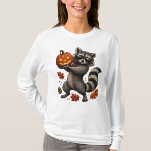 Halloween Raccoon Sunglasses Pumpkin Embroidery T-Shirt