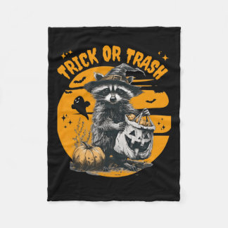 Halloween Raccoon Trick Or Trash Retro Raccoons Vi Fleece Blanket
