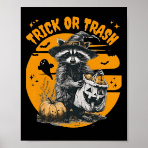 Halloween Raccoon Trick Or Trash Retro Raccoons Vi Poster