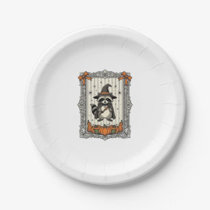 Halloween Raccoon Witch Pumpkin Vintage Cute_1 Paper Plate