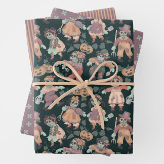 Halloween Rag Doll Zombies wrapping paper