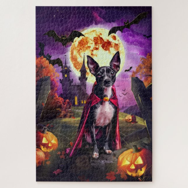 Halloween Rat Terrier Vampire Pumpkins Scary  Jigsaw Puzzle (Vertical)