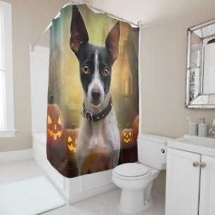 Halloween Rat Terrier With Pumpkins Scary