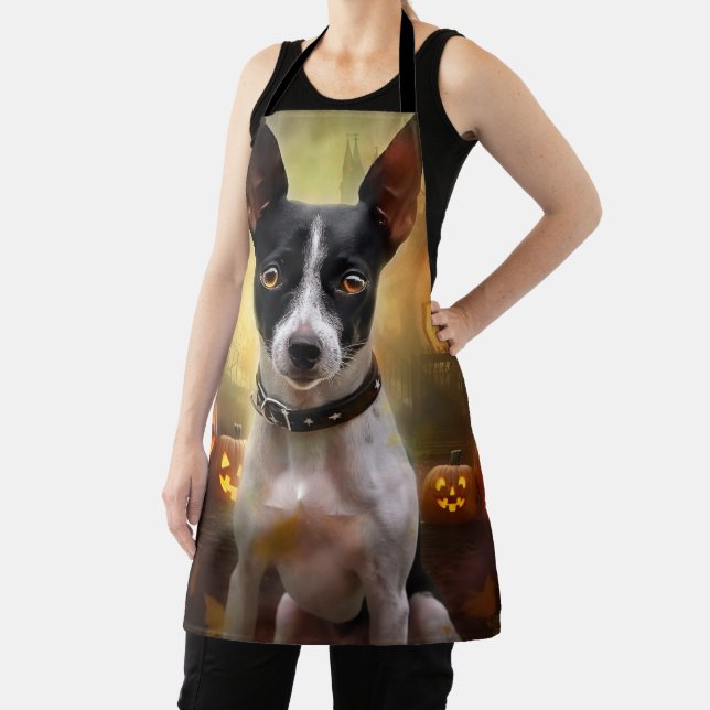 Halloween Rat Terrier With Pumpkins Scary Apron (Insitu)