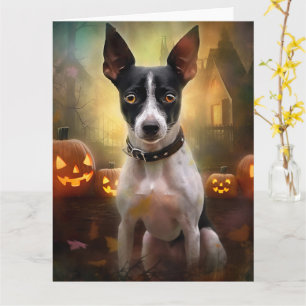 Halloween Rat Terrier With Pumpkins Scary Card