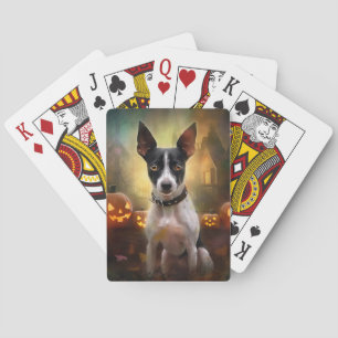 Halloween Rat Terrier With Pumpkins Scary Playing Cards
