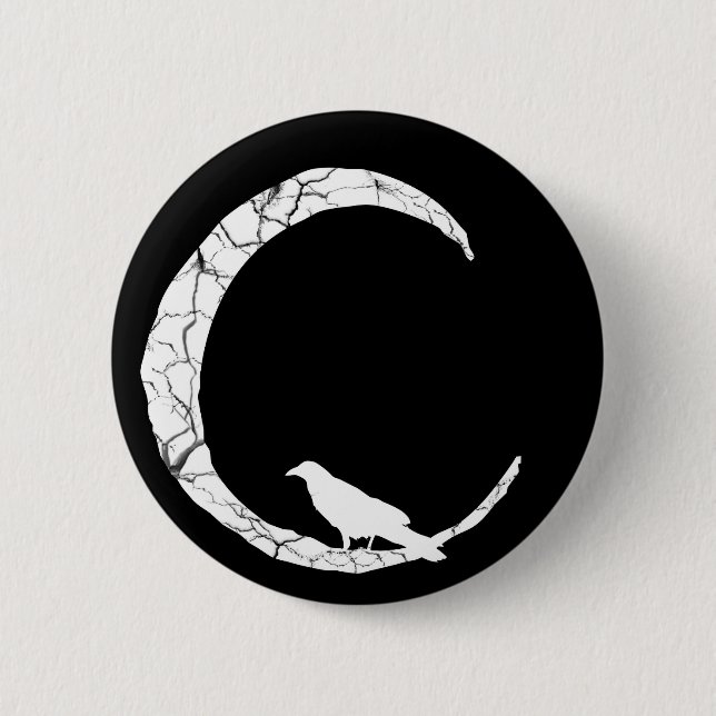 Halloween Raven and crescent moon button (Front)