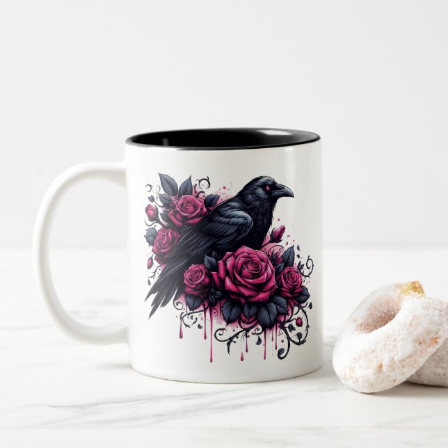Halloween Raven Coffee Mug (With Donut)