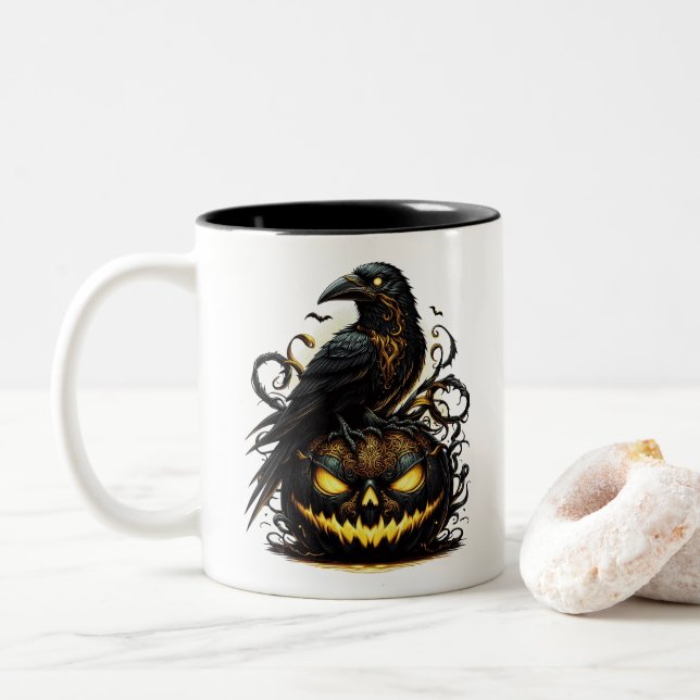 Halloween Raven Coffee Mug (With Donut)