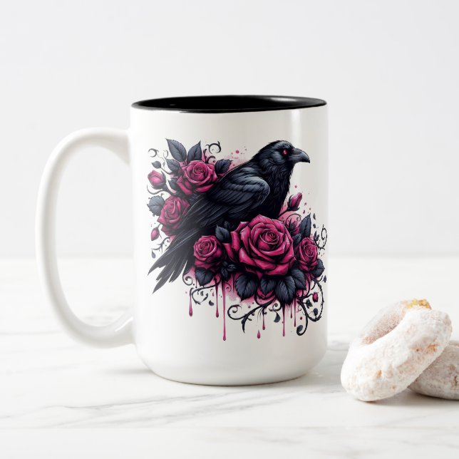 Halloween Raven Coffee Mug (With Donut)