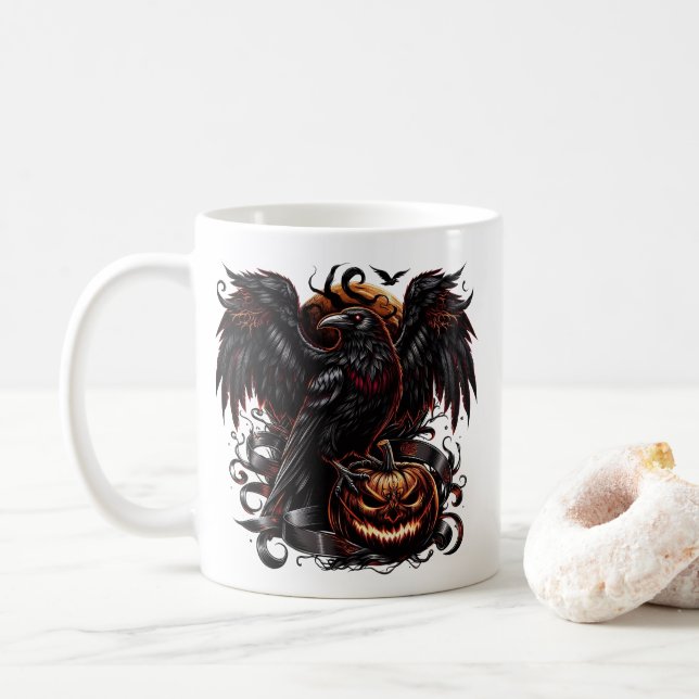 Halloween Raven Coffee Mug (With Donut)