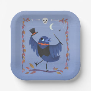 Halloween Raven Crow Moon Blue Paper Plate