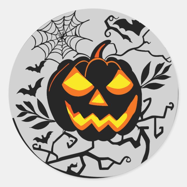 Halloween Raven Crow Pumpkin Bat Classic Round Sticker (Front)