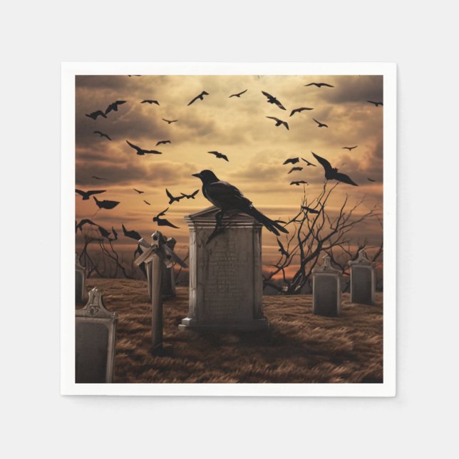 Halloween Raven Graveyard Cemetery Gothic Napkin (Front)