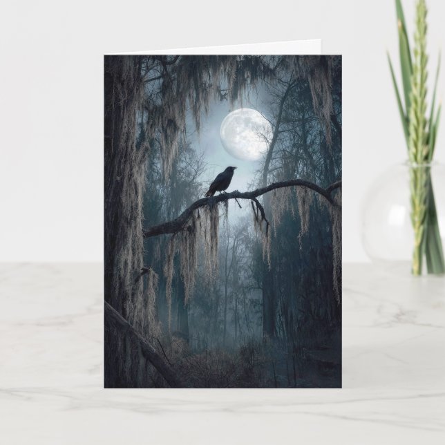 Halloween Raven in a Spooky Forest Card (Front)