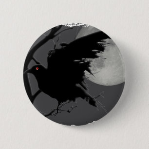 Halloween Raven in Branch with Full Moon 2 Inch Round Button