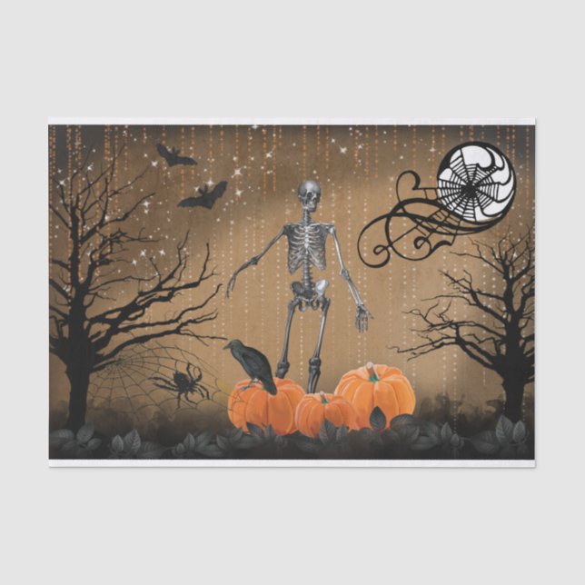 Halloween Raven Moon Skeleton Pumpkin Tissue Paper (Front)