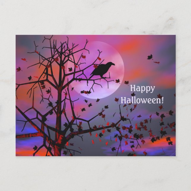 Halloween Raven Night Postcard (Front)