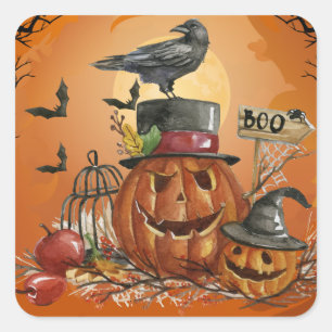 Halloween Raven Pumpkin Party Square Sticker