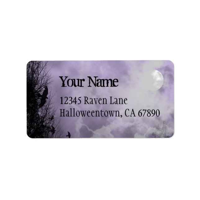 Halloween Raven Purple Sky Custom Address Label (Front)